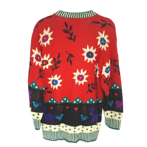 Vintage 1980's JJ Browne Sz L Southwestern Intarsia Knit Chunky Cardigan Sweater - Picture 5 of 5